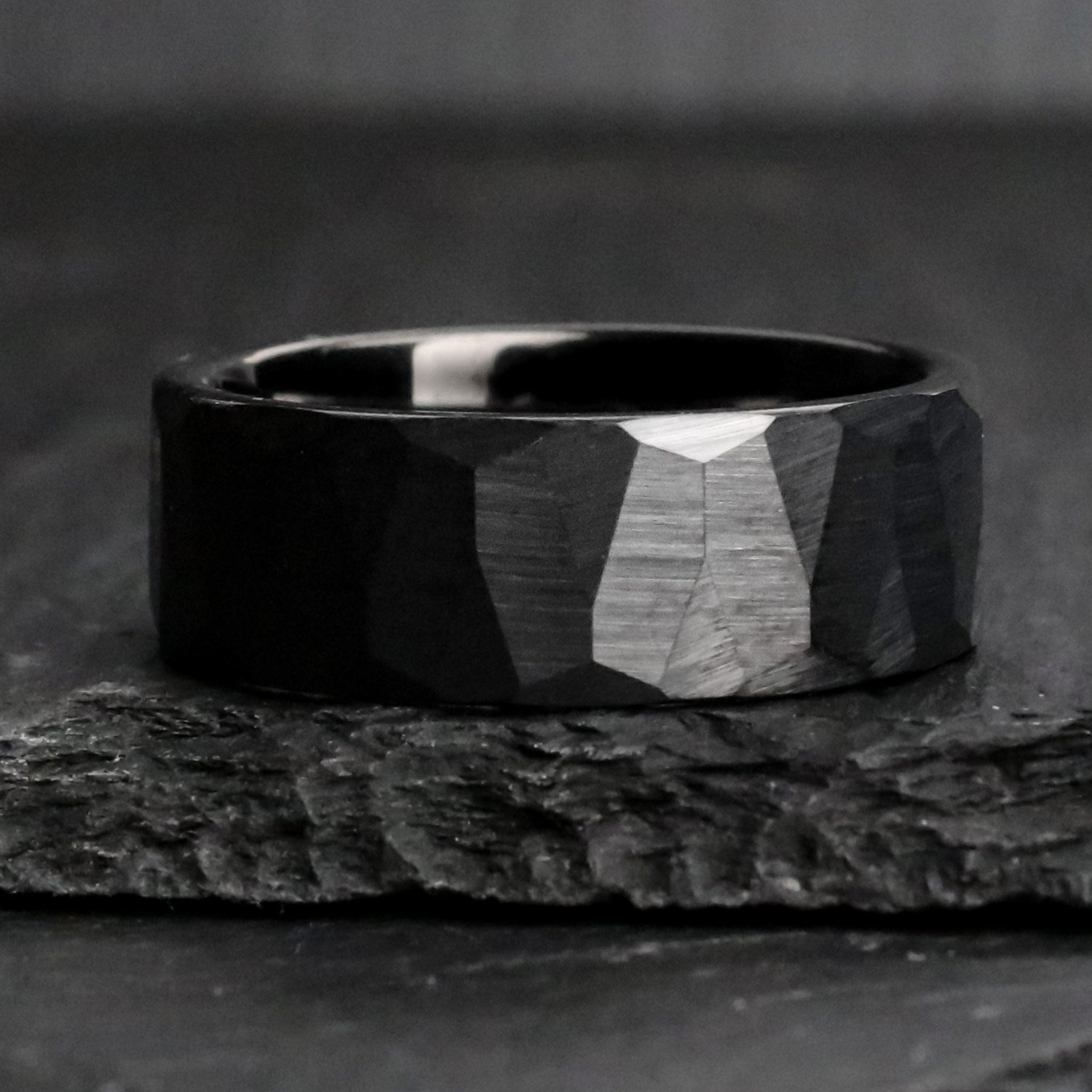 The Baldur | Black Faceted Wedding Ring | Thorum