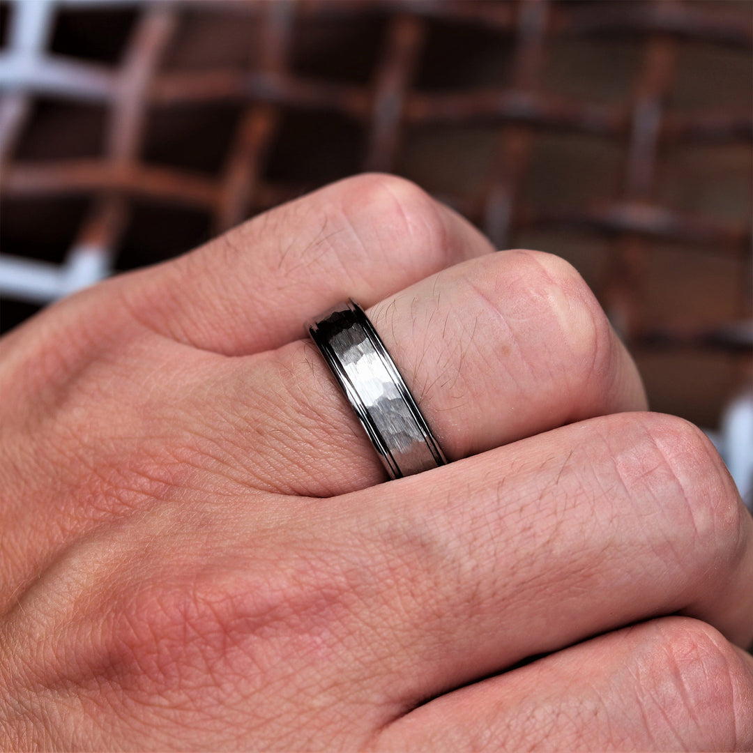 ATLAST モノグラムリング　10号 The Atlas | Hammered Tungsten Ring, Silver Ring | Thorum