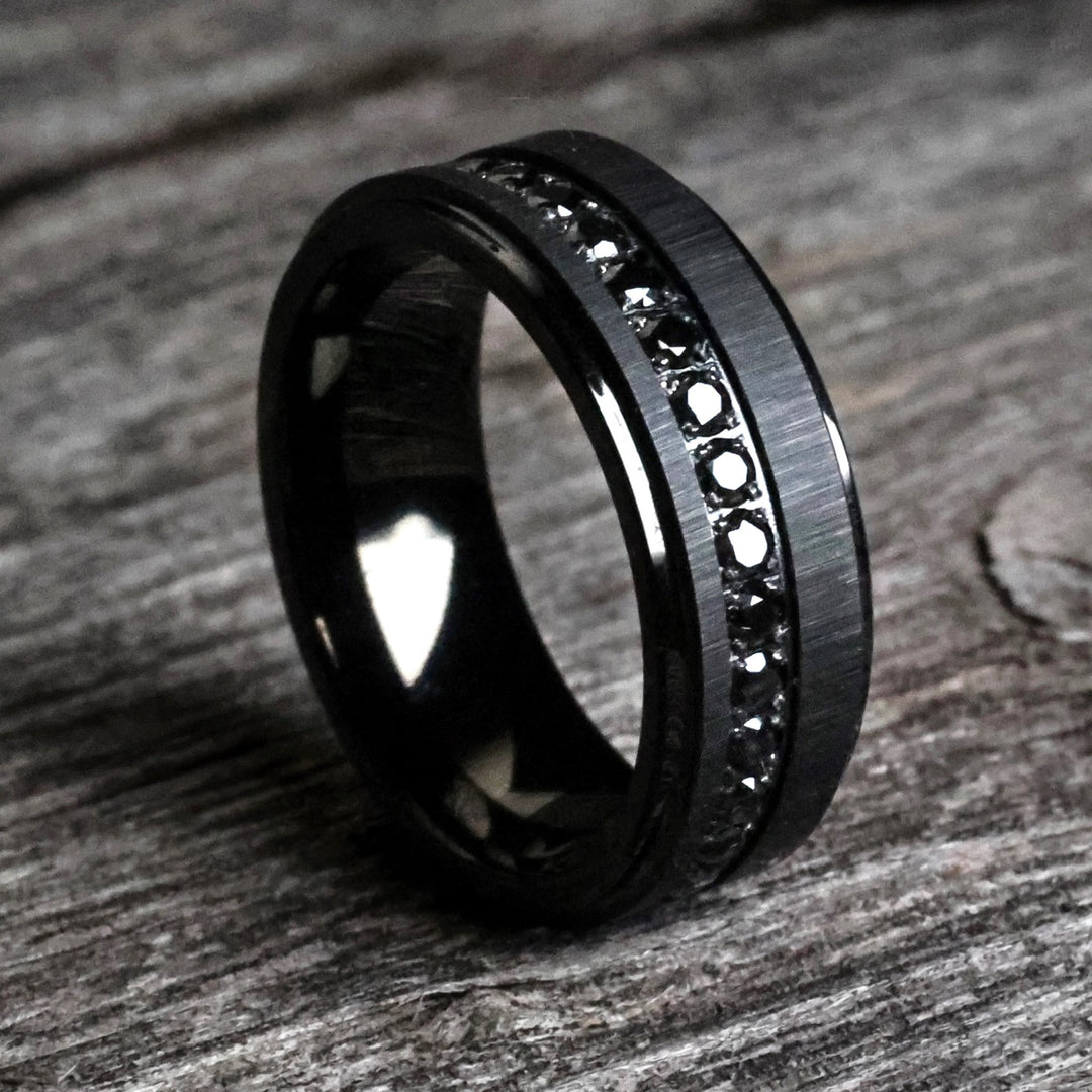 Titanium Ring Mens Wedding Ring Black With Diamonds Black Diamond
